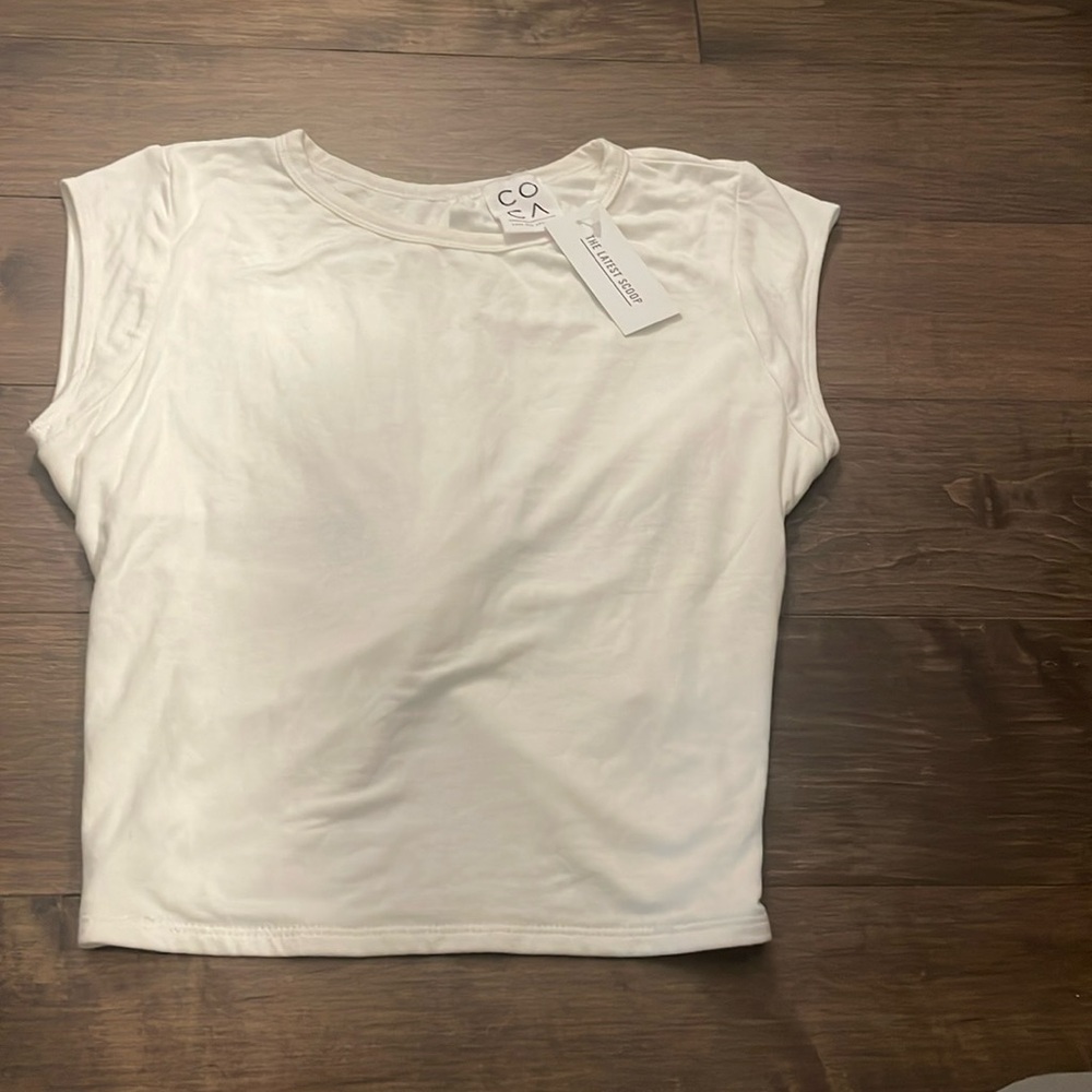 Sexy open back crew neck white T